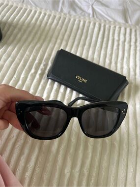 Celine Black Glossy Cat-Eye Sunglasses with Dark Lenses